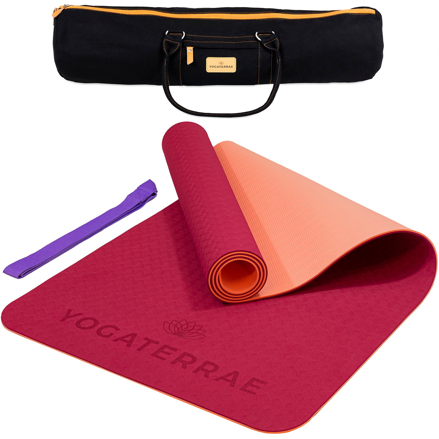 TAPIS DE YOGA STUDIO ROSE FRAMBOISE GLAMOUR CORAIL AVEC SAC