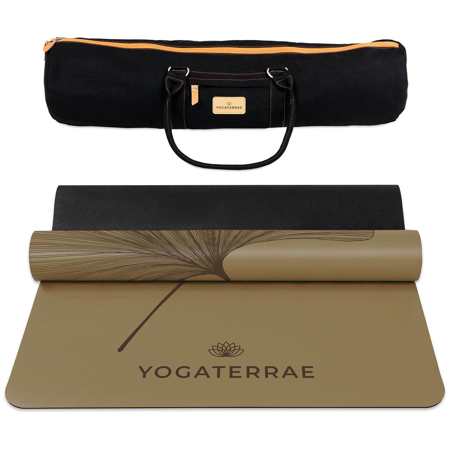 TAPIS DE YOGA GINKGOS DEEP BRONZE OLIVE EN PU-CAOUTCHOUC NATUREL AVEC SAC