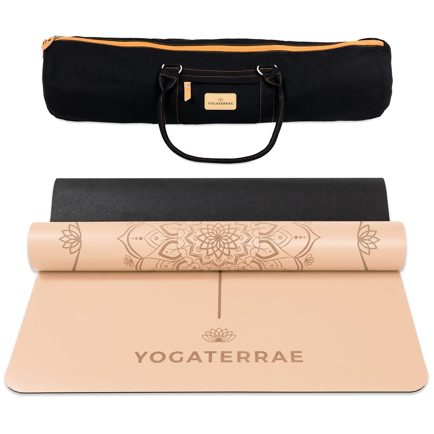TAPIS DE YOGA MANDALA BEIGE SABLE EN PU-CAOUTCHOUC NATUREL AVEC SAC