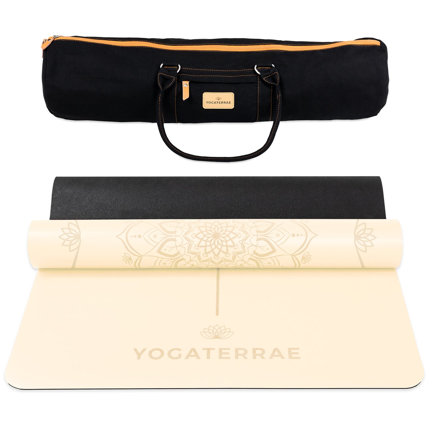 TAPIS DE YOGA MANDALA BLANC PERLE EN PU-CAOUTCHOUC NATUREL AVEC SAC