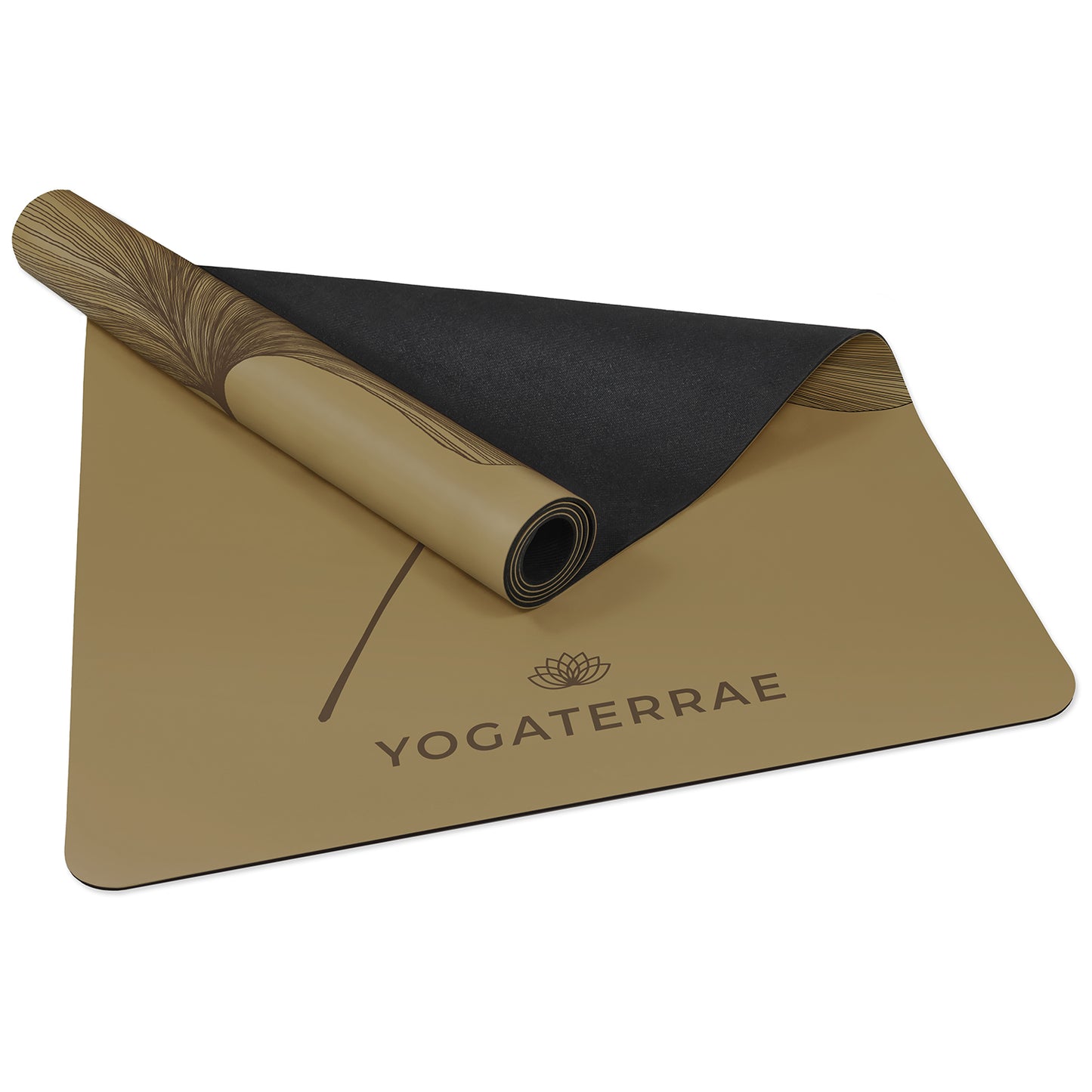 TAPIS DE YOGA GINKGOS DEEP BRONZE OLIVE EN PU-CAOUTCHOUC NATUREL AVEC SAC
