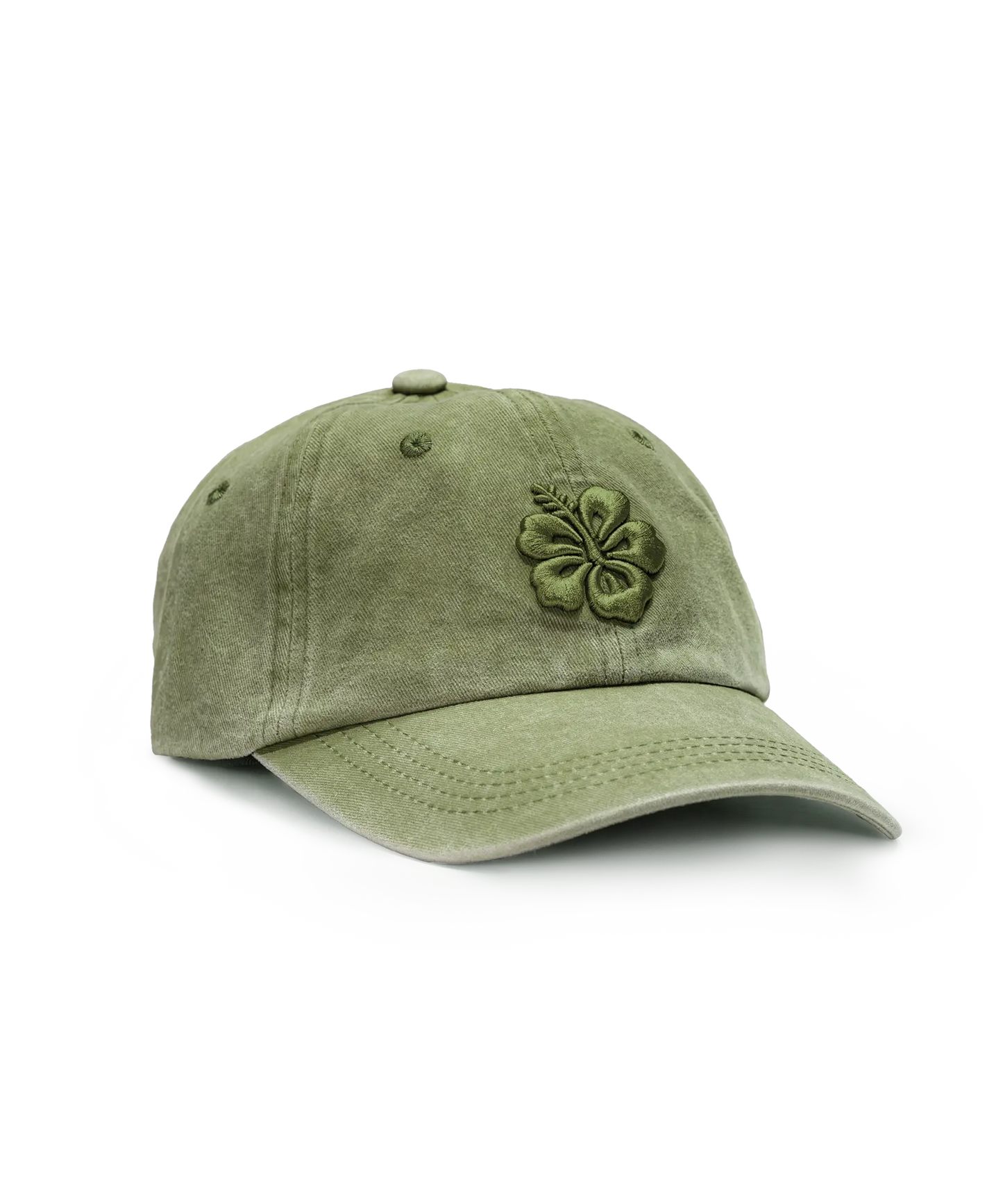 CASQUETTE BRODÉE 3D HIBISCUS VERT KAKI TON SUR TON