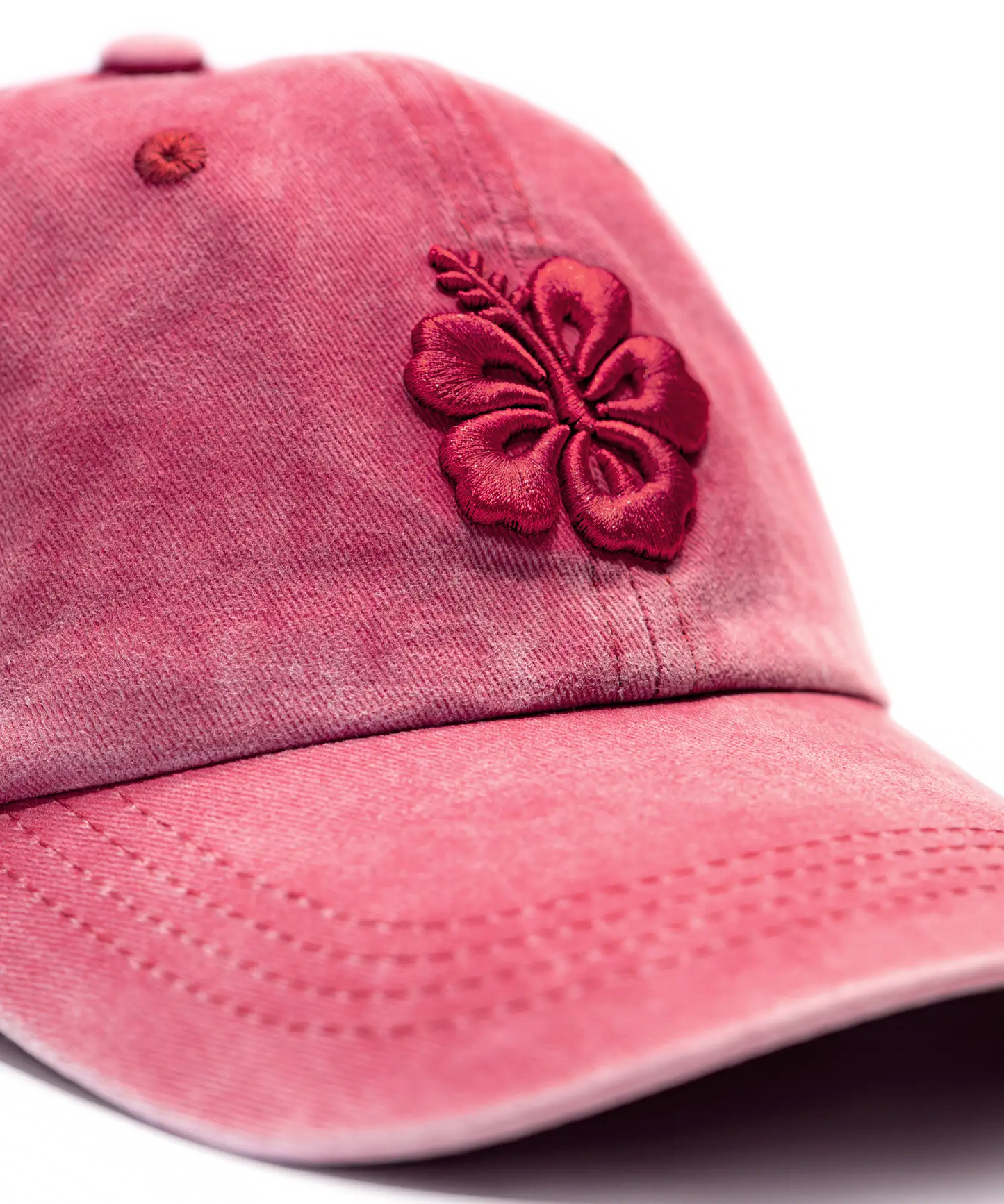 CASQUETTE BRODÉE 3D HIBISCUS ROSE FRAMBOISE TON SUR TON