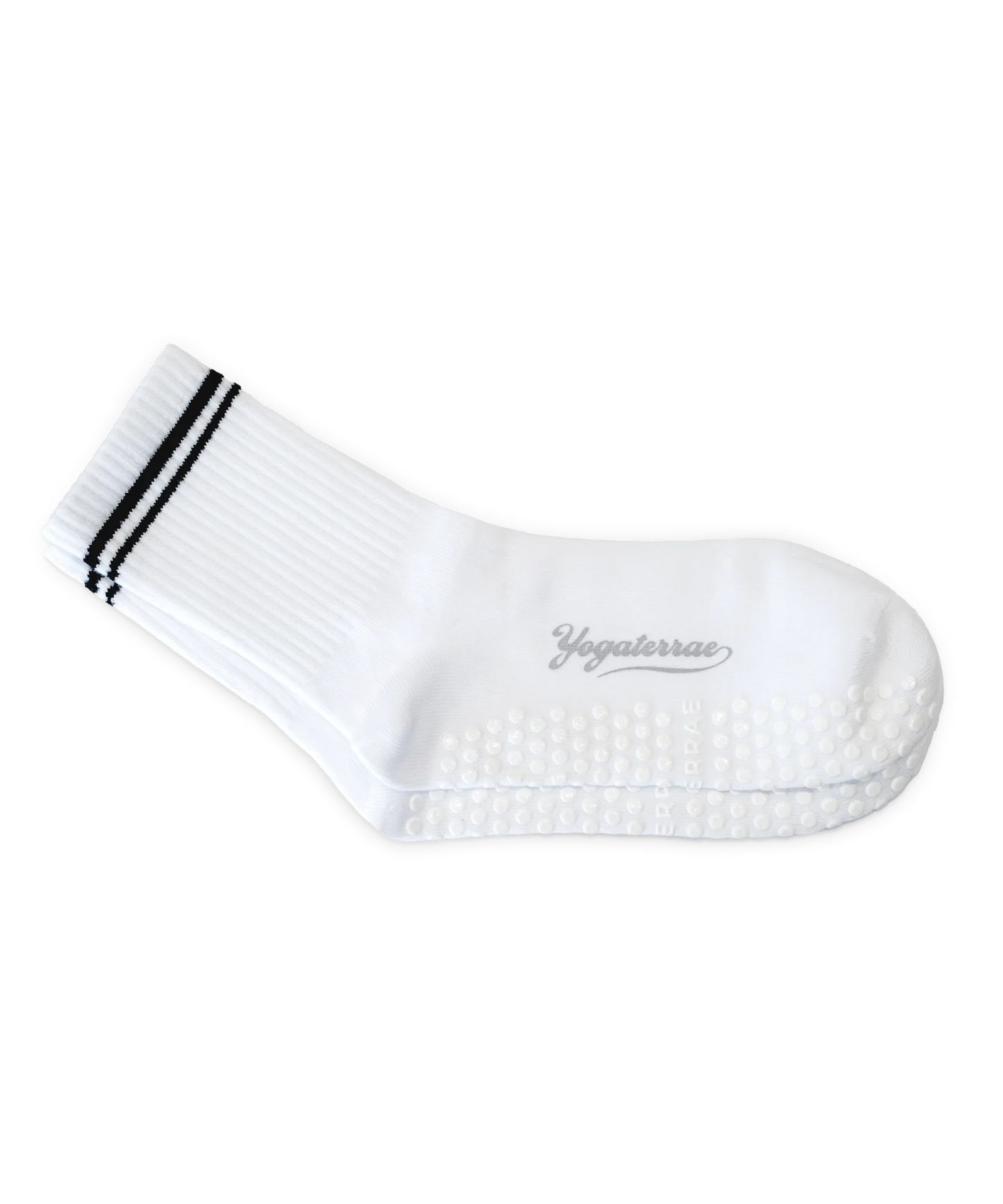 CHAUSSETTES FEMME ANTIDÉRAPANTES RAYURES CONTRASTÉES, BLANC