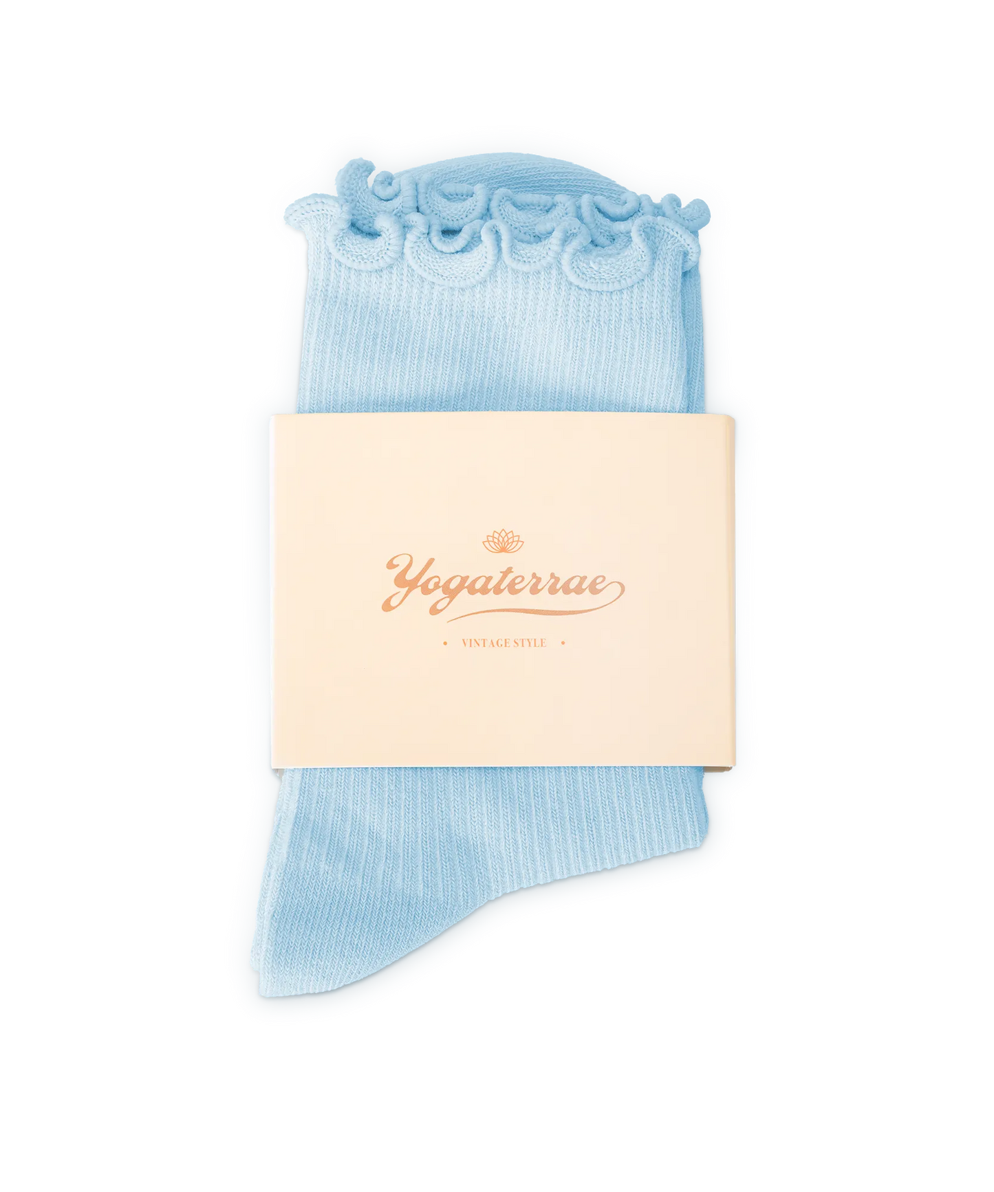 CHAUSSETTES FEMME BORDS ONDULÉS, BLEU CIEL