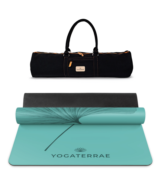 TAPIS DE YOGA GINKGOS VERT MENTHE DEEP EN PU-CAOUTCHOUC NATUREL AVEC SAC