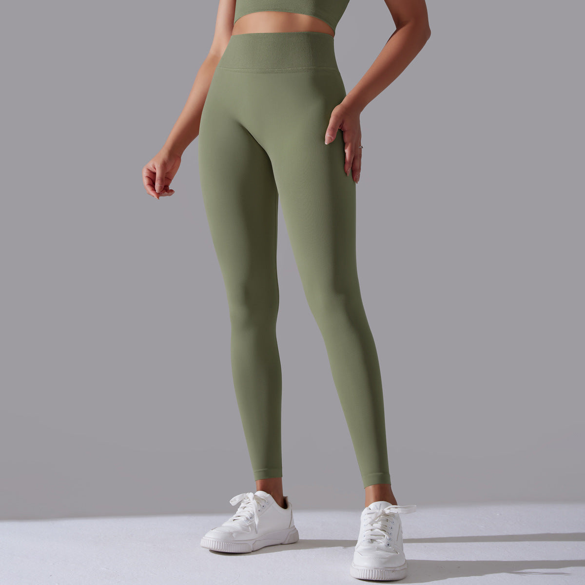 LEGGING FEMME KAKI OLIVE MAINTIEN ET CONFORT POUR YOGA-FITNESS-PILATES