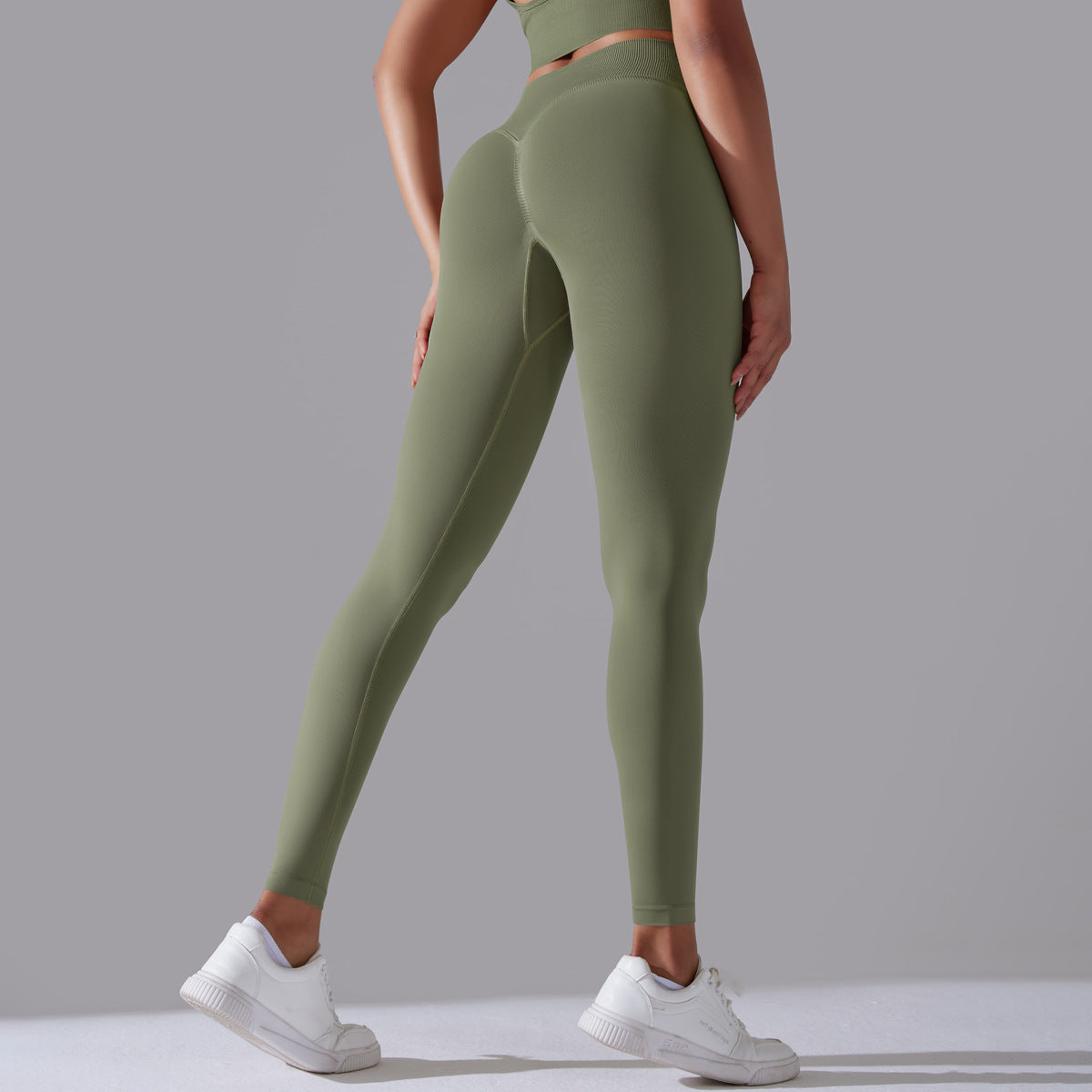 LEGGING FEMME KAKI OLIVE MAINTIEN ET CONFORT POUR YOGA-FITNESS-PILATES