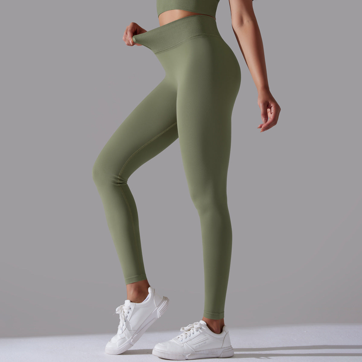 LEGGING FEMME KAKI OLIVE MAINTIEN ET CONFORT POUR YOGA-FITNESS-PILATES