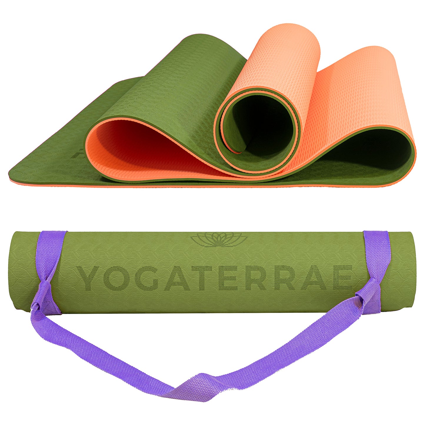 YOGAMATTE TPE RUTSCHFEST GRÜN KAKI KORALLE
