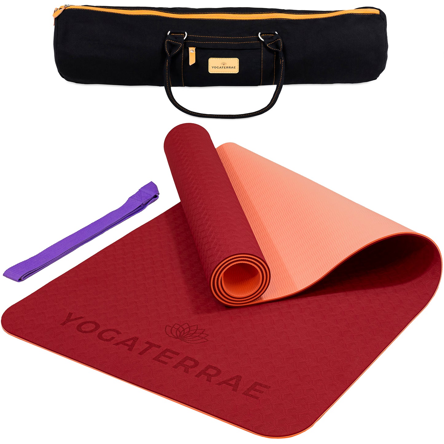 YOGAMATTE TPE RUTSCHFEST BORDEAUX KORALLE MIT TASCHE