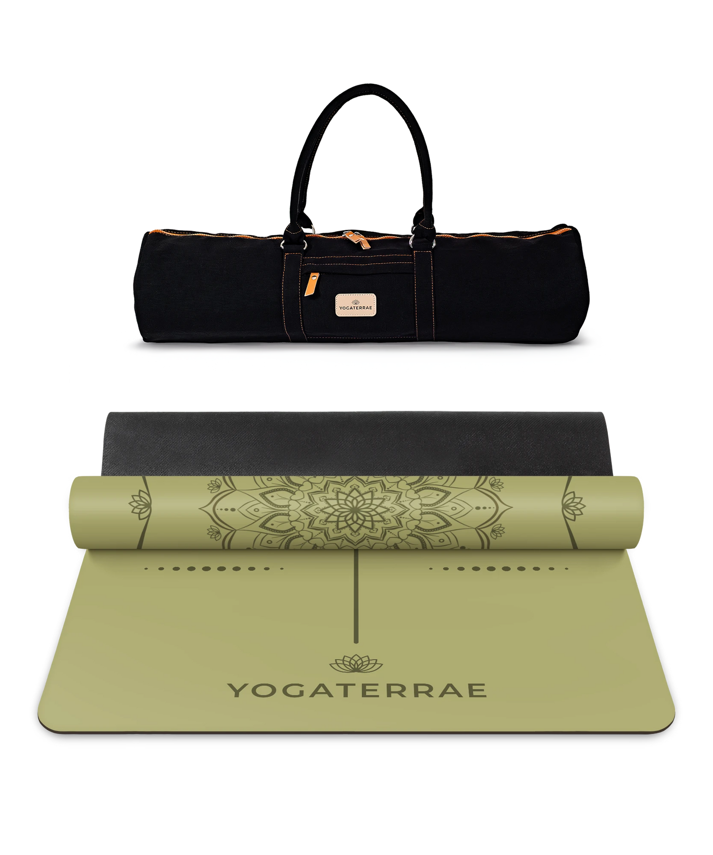 MANDALA YOGAMATTE KHAKI GRÜN AUS PU-NATURGUMMI MIT TASCHE