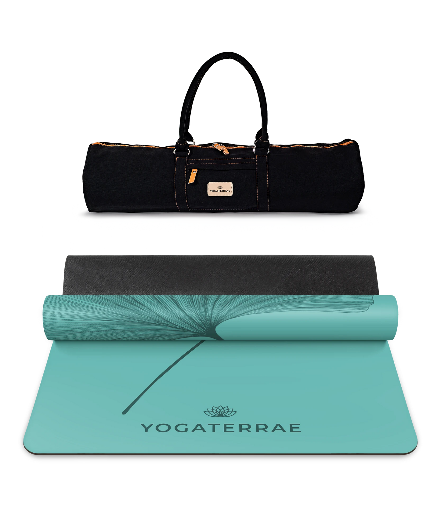YOGAMATTE GINKGOS MINTGRÜN DEEP AUS PU-NATURGUMMI MIT TASCHE