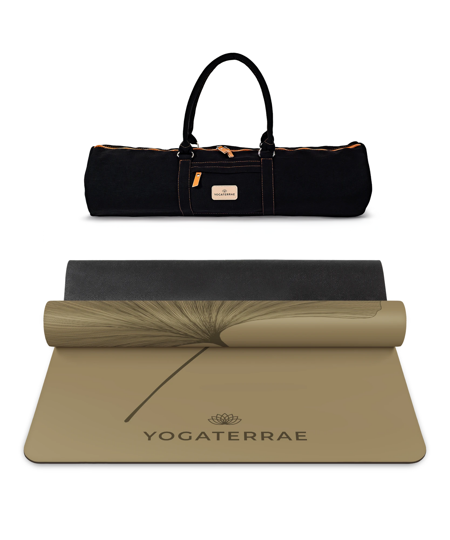YOGAMATTE GINKGOS BRONZE OLIVE DEEP AUS PU-NATURGUMMI MIT TASCHE