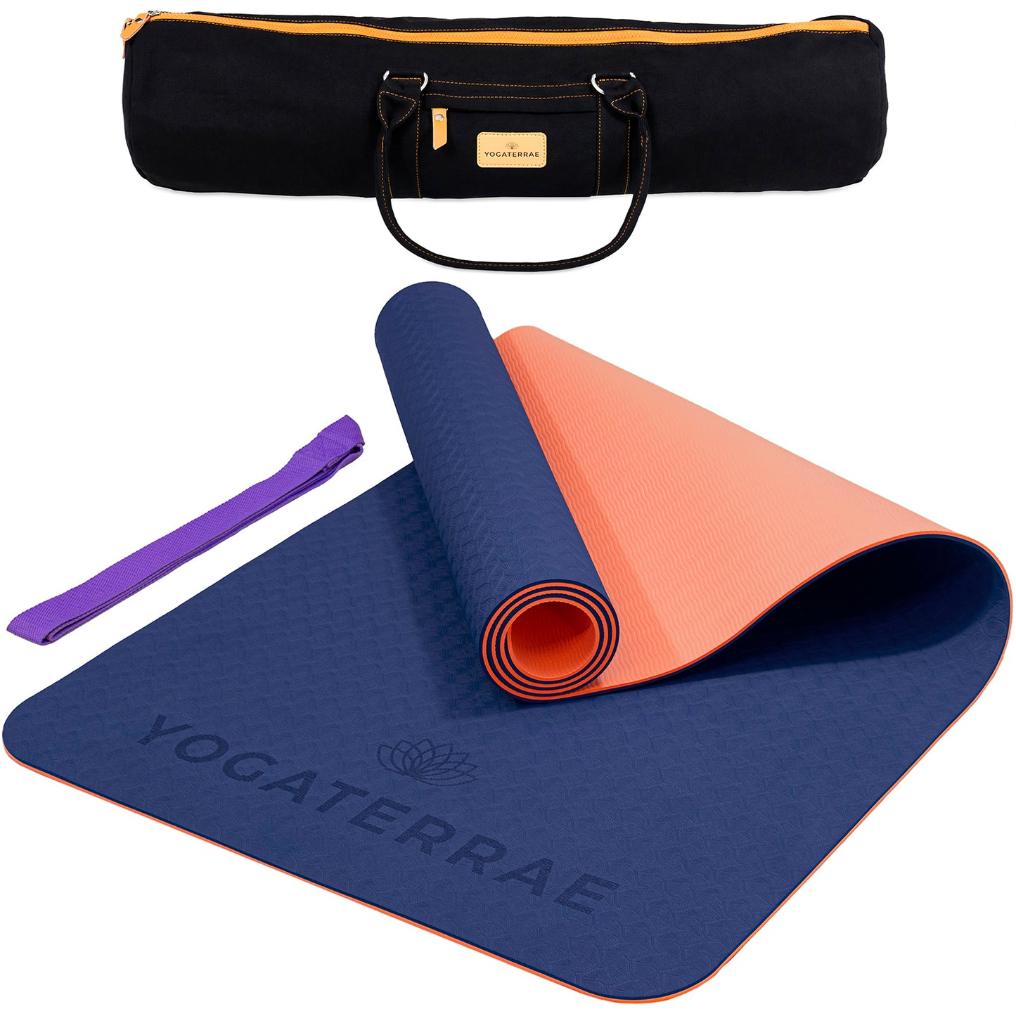 TPE NON-SLIP YOGA MAT NAVY BLUE CORAL WITH BAG