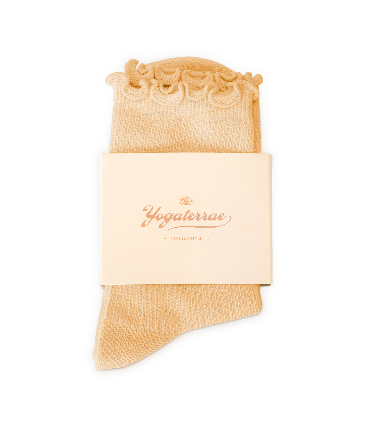 CALCETINES DE MUJER CON BORDES ONDULADOS, COLOR BEIGE