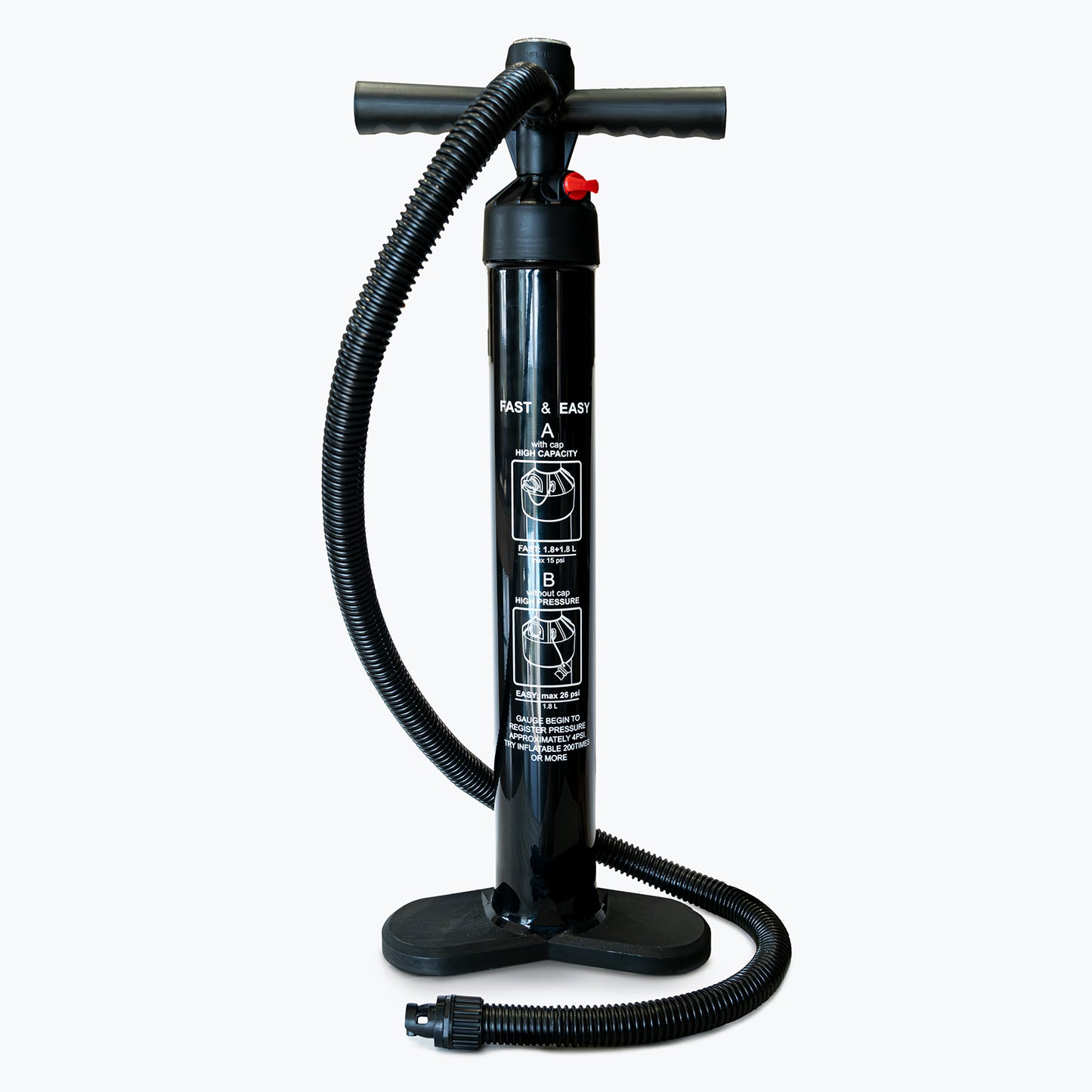 "Maniglie di gonfiaggio ergonomiche con pompa ad aria a doppia azione per tavole da SUP Yogaterrae con filtro a sabbia"