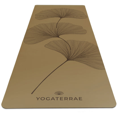 TAPIS DE YOGA GINKGOS DEEP BRONZE OLIVE EN PU-CAOUTCHOUC NATUREL AVEC SAC