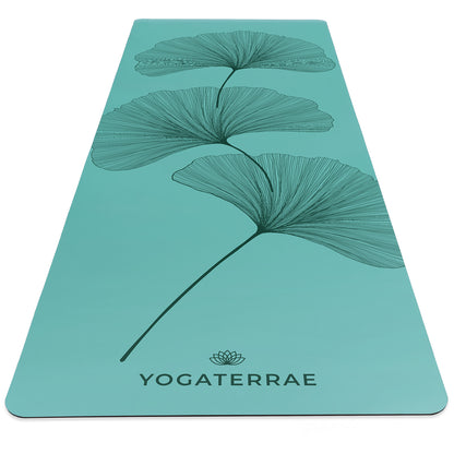 TAPIS DE YOGA GINKGOS DEEP VERT MENTHE EN PU-CAOUTCHOUC NATUREL (OFFRE RENOUVELÉE)