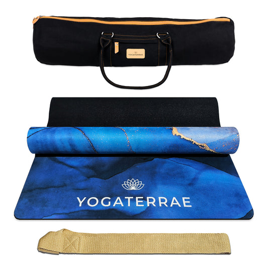 TAPIS DE YOGA SUÉDÉ ET CAOUTCHOUC NATUREL SVARNA NADI AVEC SAC