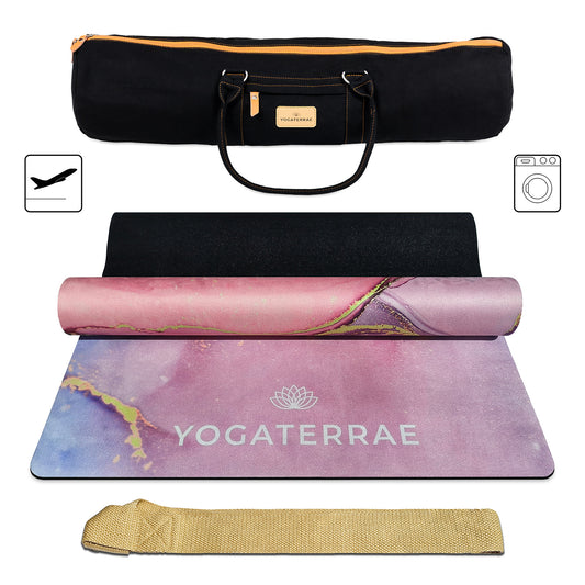 TAPIS DE YOGA SUÉDÉ ET CAOUTCHOUC NATUREL RATNA " VOYAGE " AVEC SAC