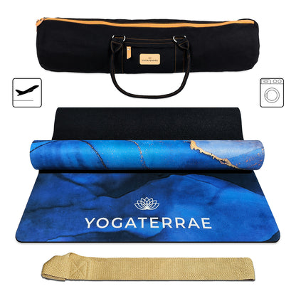 TAPIS DE YOGA SUÉDÉ ET CAOUTCHOUC NATUREL SVARNA NADI " VOYAGE " AVEC SAC