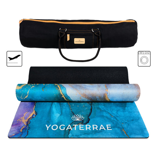 TAPIS DE YOGA SUÉDÉ ET CAOUTCHOUC NATUREL ANANDA " VOYAGE " AVEC SAC