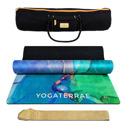 TAPIS DE YOGA SUÉDÉ ET CAOUTCHOUC NATUREL DHYANA AVEC SAC