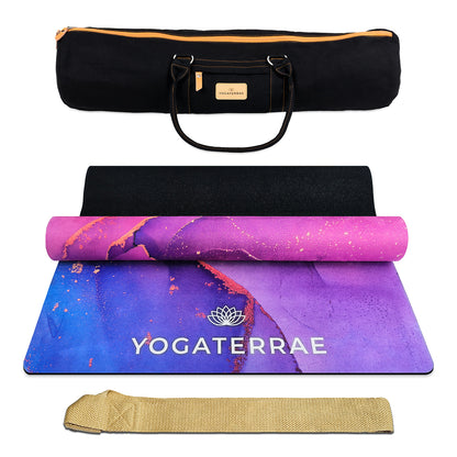 TAPIS DE YOGA SUÉDÉ ET CAOUTCHOUC NATUREL SAMADHI AVEC SAC