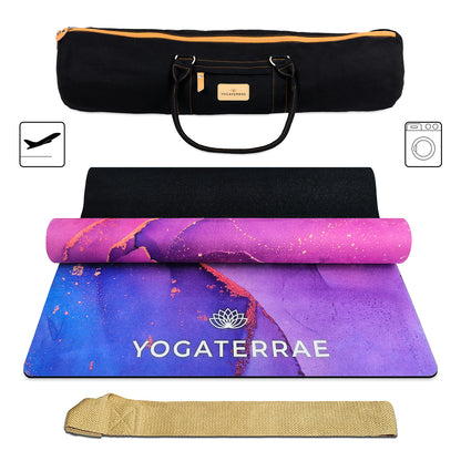 TAPIS DE YOGA SUÉDÉ ET CAOUTCHOUC NATUREL SAMADHI " VOYAGE " AVEC SAC