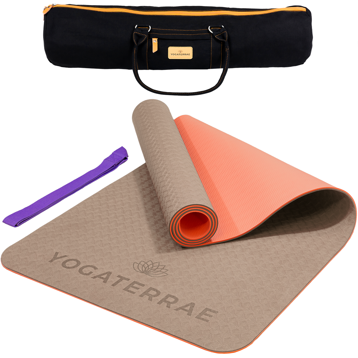 TAPIS DE YOGA TPE ANTIDÉRAPANT BEIGE CORAIL AVEC SAC
