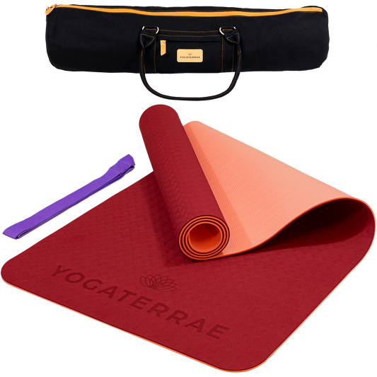 TAPIS DE YOGA TPE STUDIO BORDEAUX CORAIL AVEC SAC