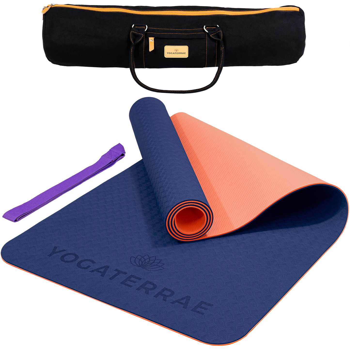 TAPIS DE YOGA TPE STUDIO BLEU MARINE CORAIL AVEC SAC