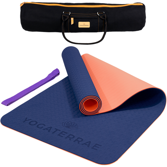TAPIS DE YOGA TPE STUDIO BLEU MARINE CORAIL AVEC SAC