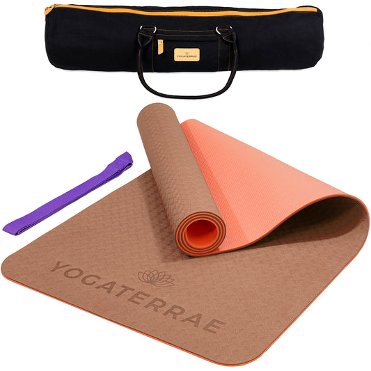 TAPIS DE YOGA STUDIO MARRON CORAIL AVEC SAC