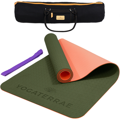 TAPIS DE YOGA STUDIO VERT FORÊT CORAIL AVEC SAC