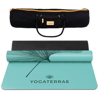 TAPIS DE YOGA GINKGOS DEEP VERT MENTHE EN PU-CAOUTCHOUC NATUREL AVEC SAC