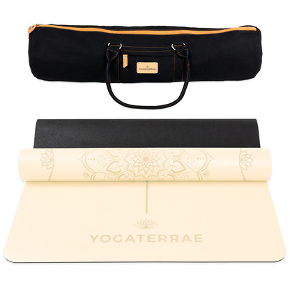 TAPIS DE YOGA MANDALA BLANC PERLE EN PU-CAOUTCHOUC NATUREL AVEC SAC