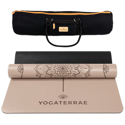 TAPIS DE YOGA MANDALA BRONZE CLAIR EN PU-CAOUTCHOUC NATUREL AVEC SAC