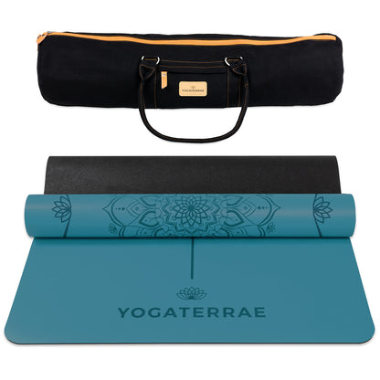 TAPIS DE YOGA MANDALA BLEU CANARD EN PU-CAOUTCHOUC NATUREL AVEC SAC