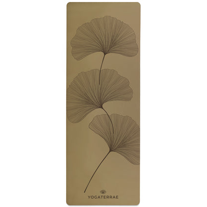 TAPIS DE YOGA GINKGOS DEEP BRONZE OLIVE EN PU-CAOUTCHOUC NATUREL AVEC SAC