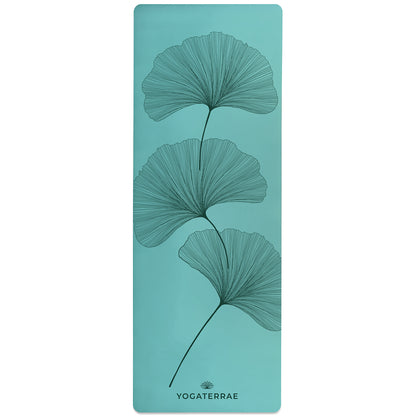 TAPIS DE YOGA GINKGOS DEEP VERT MENTHE EN PU-CAOUTCHOUC NATUREL AVEC SAC