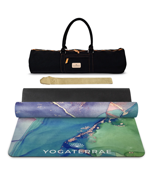 YOGAMATTE AUS MIKROFASER-VELOURS UND NATURKAUTSCHUK DHYANA REISE MIT TASCHE