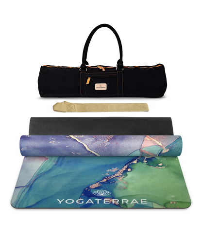 YOGAMATTE AUS MIKROFASER-VELOURS UND NATURKAUTSCHUK DHYANA KOMFORT MIT TASCHE