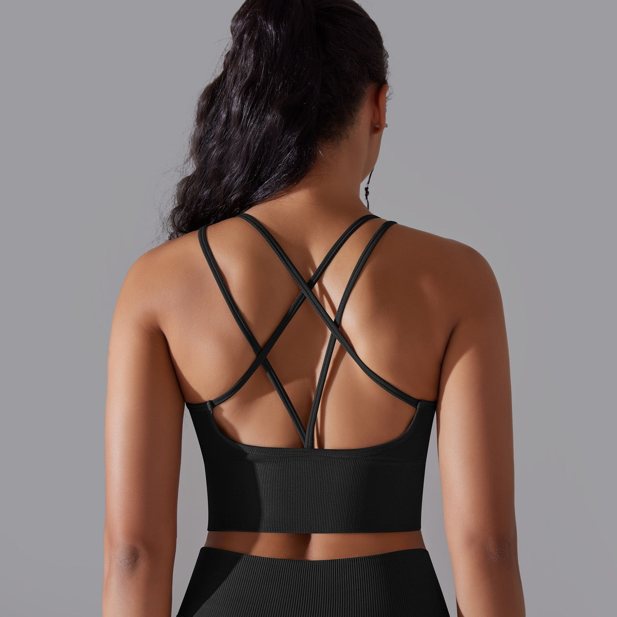 BRASSIÈRE DE SPORT YOGA, PILATES & FITNESS, NOIR INTEMPOREL