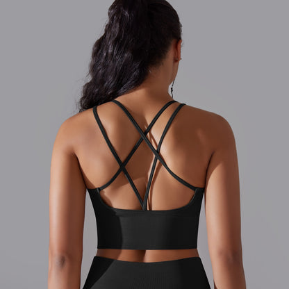 BRASSIÈRE DE SPORT YOGA, PILATES & FITNESS, NOIR INTEMPOREL CLASSIQUE