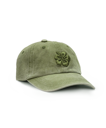 CASQUETTE BRODÉE 3D HIBISCUS VERT KAKI TON SUR TON