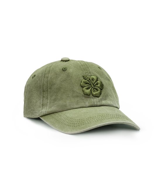 CASQUETTE BRODÉE 3D HIBISCUS VERT KAKI TON SUR TON
