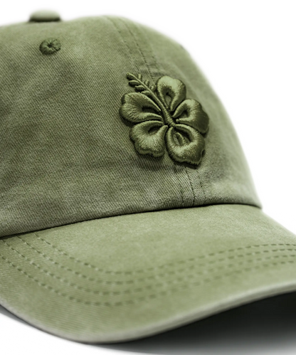 CASQUETTE BRODÉE 3D HIBISCUS VERT KAKI TON SUR TON