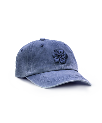CASQUETTE BRODÉE 3D HIBISCUS BLEU JEAN'S TON SUR TON